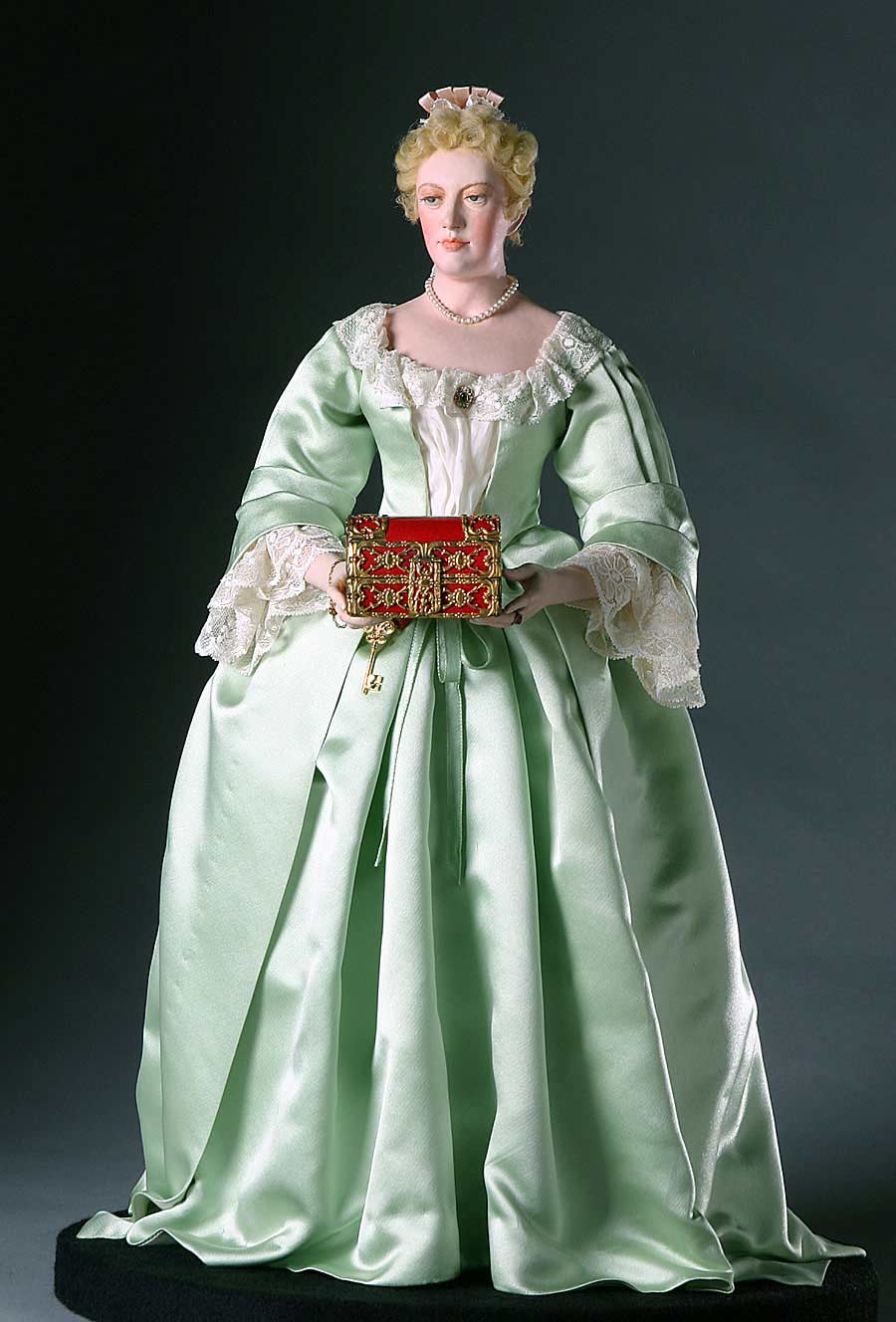 Full length color image of Sarah Churchill Duchess Marlborough aka. Sarah Jennings, by George Stuart.